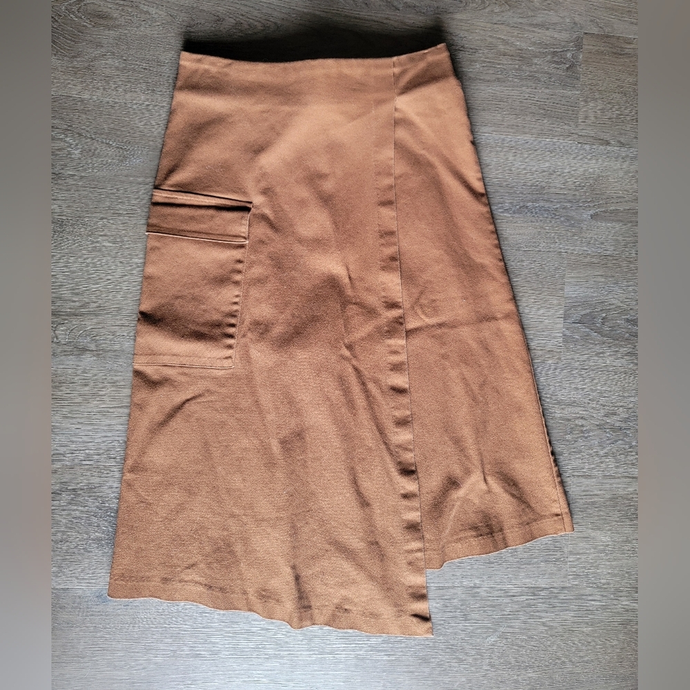 Brown Asymmetrical Cargo Skirt With Pocket Size 4 Prologue